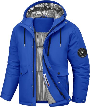 Водонепроникна зимова куртка Voqeen для чоловіків, тепла сноуборд куртка з капюшоном, вітрозахисна, для активного відпочинку, з термо-функціональною підкладкою, для походів та катання на сноуборді (Блакитний, XL)