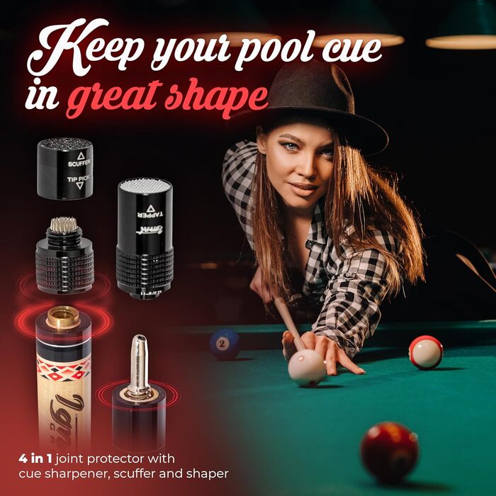 Набір для більярду IgnatGames 2 шт. – 18/19/20/21 oz. Канадійський клен, професійні кийки для більярду з кобурою, інструмент для наконечника 3-в-1, рукавичка для 3 пальців та тримач крейди (510 мл, червоний)