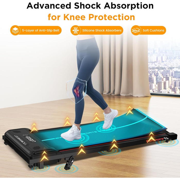 CITYSPORTS Біговий тренажер з нахилом 10%, електричний біговий килимок для дому та офісу, швидкість 1-6 км/год, 440W тихий мотор, LED-дисплей, Bluetooth, амортизація, вантажопідйомність 110 кг