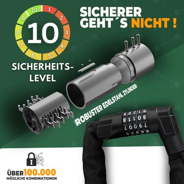 Замок для велосипеда MIVELO Kettenschloss з високим рівнем захисту, 85 см, сталевий, з кодовим замком | Захист для E-bike, MTB, шосе