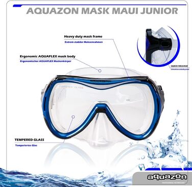 Дитяча маска для плавання AQUAZON Maui, 7-12 років, загартоване скло, м'який силікон