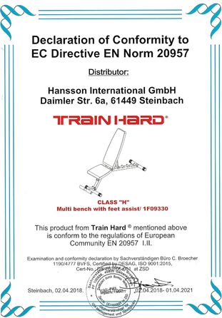 Регульована лава для жиму Train Hard з упором для ніг, сертифікат EN957, преміум якість, для преса та силових тренувань