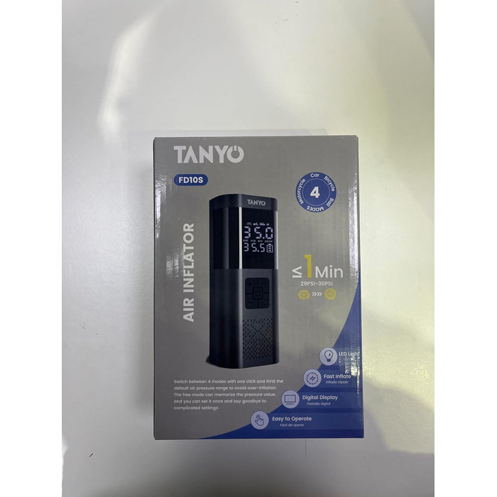 Електричний насос-компресор TANYO 150PSI для велосипедів, автомобілів, мотоциклів, м'ячів, портативний з манометром, акумулятором, USB-зарядкою і LED-підсвіткою
