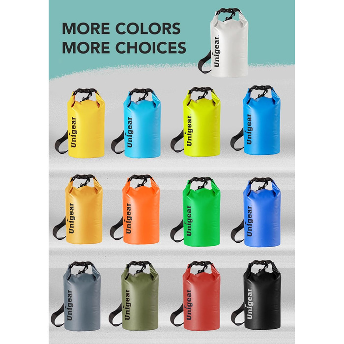 Водонепроникний мішок Unigear Dry Bag 2L/5L/10L/20L/40L – рюкзак, сумка для риболовлі, каякінгу, плавання, кемпінгу та пляжу (40L, світло-блакитний)