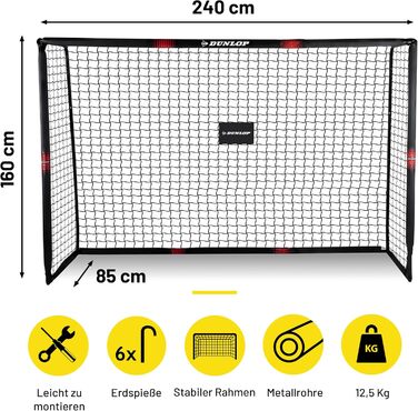Футбольні ворота Dunlop 240x160x85 см для саду, металеві, чорні/червоні, для дітей і дорослих, футбольне тренувальне обладнання для вулиці та дому
