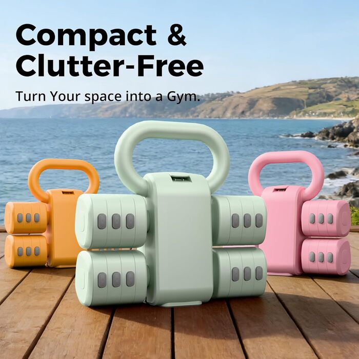 Набір гантелей 2-в-1: регульовані гантелі та м'ячики-гантелі, 4 ступені зміни ваги (1-2.5 кг), для жінок, домашні тренування, з антиковзаючим кріпленням. Зелений колір.