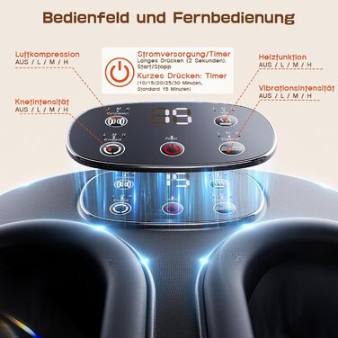 Електричний масажер для ніг Shiatsu з пультом дистанційного керування, компресією повітря, функцією підігріву, декількома режимами, для офісу та дому, підходить до 46 розміру EU
