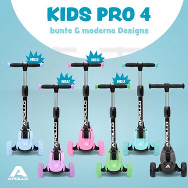 Дитячий самокат Apollo KidsPro 4, складаний, триколісний, з регульованою висотою, LED колесами, для дітей від 3 років
