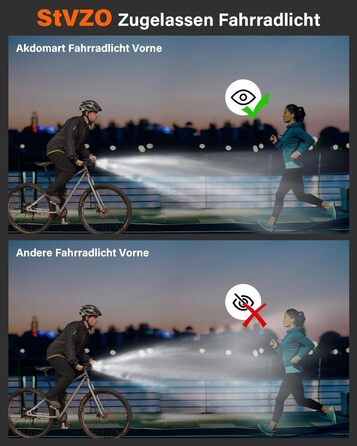 Фарига LED-фара для велосипеда Akdomart, USB-зарядка, 600mAh, StVzo, водонепроникність IPX5, чорний, для дитячого велосипеда