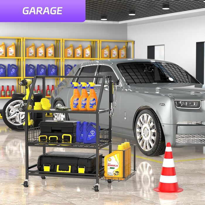 Стійка для гантелей та гир, домашній спортзал, чорна. З гачками та коліщатками. Підходить для гантелей, гир, йога-матів та роликів.