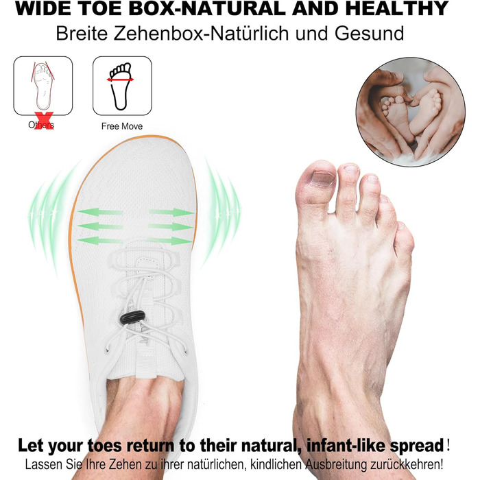 Geweo Взуття для пішохідних прогулянок без шкарпеток: зручні кросівки для жінок та чоловіків з широкою передньою частиною, легкі спортивні черевики для фітнесу, джогінгу, трекінгу, туризму. Розміри 37-47 EU, Zero-Drop підошва. Унісекс.