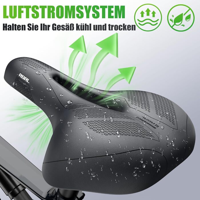 RBRL Велосипедне сідло – Комфортне широке сідло з Memory Foam та подвійною амортизацією, водонепроникне, для MTB, BMX, шосе, комфортне та ергономічне міське сідло