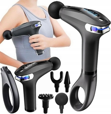 Перкусійний масажер для тіла, спини та ніг — Потужний масажний пістолет (Massage Gun) з 4 насадками