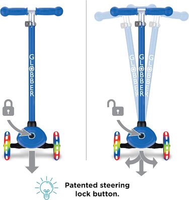 Дитячий самокат Globber Primo Lights, 3-колісний, з LED колесами, регульована висота, 120/80 мм, ABEC 5, неоновий