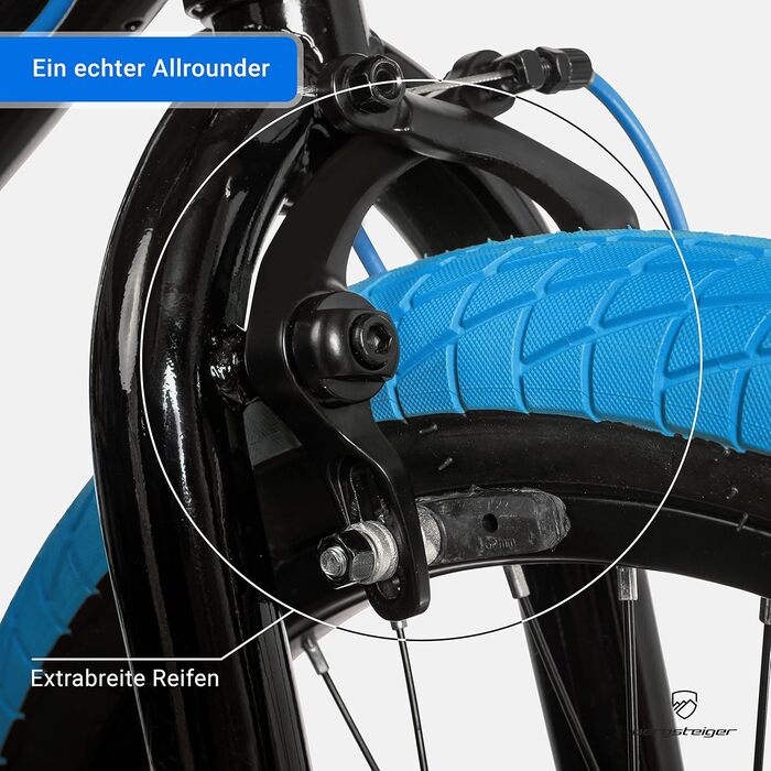 Bergsteiger Halifax BMX 20 дюймів, фетбайк, 360° ротор, фрістайл, 2 сталеві пеги, ланцюговий захист, фрівіл, синій/чорний