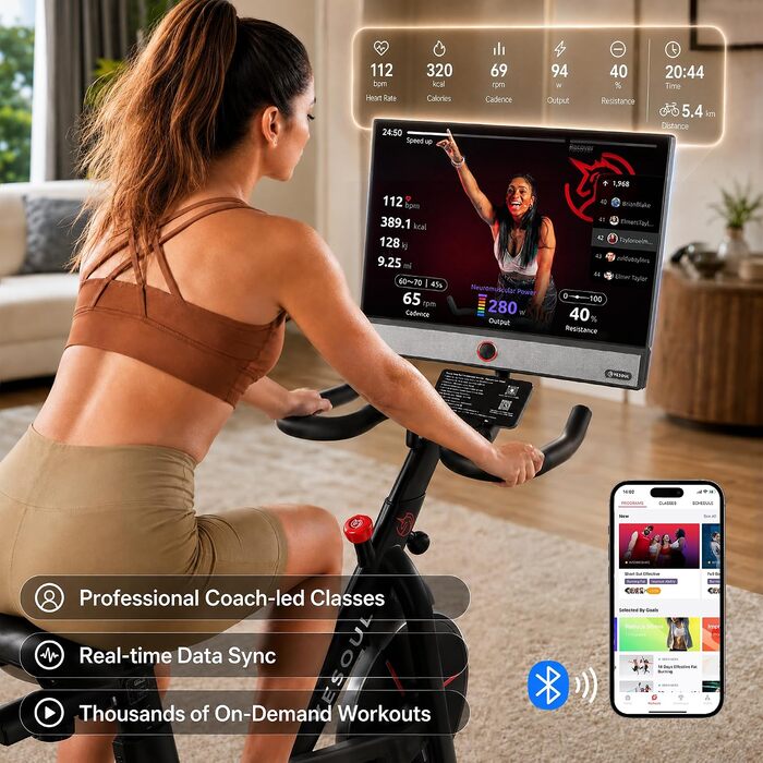 Спін-байк YESOUL G1M PLUS: домашній магнітний велотренажер для кардіо з Bluetooth, Screen Mirroring та регульованим сидінням і кермом