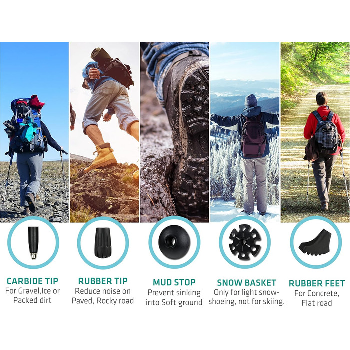 Телескопічна тростина Trekology Trek-Z 2.0, алюмінієва, легка, складана, з корковою ручкою, 100-120 см, для туризму, трекінгу, для людей похилого віку, чорна
