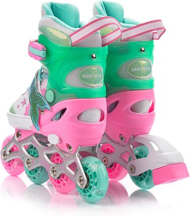 Дитячі ролики Meteor Vertellbare 4-в-1 – ролер, інлайн, ролерблейди для дітей, ABEC-7, PU-колеса, алюмінієвий фрейм, розміри X25-28, 30-33, M34-37 (S, Рожевий Русалка)