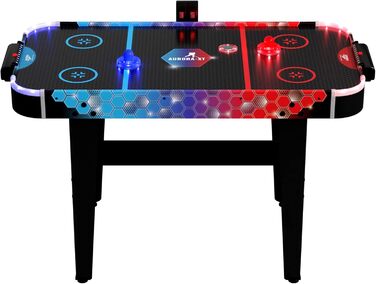 Airhockey стіл Aurora-XT від Carromco – великий стіл для аір-хокею з LED підсвіткою для дітей та дорослих від 7 років, 131x62x79 см, з LED шайбами та пушером, блок живлення