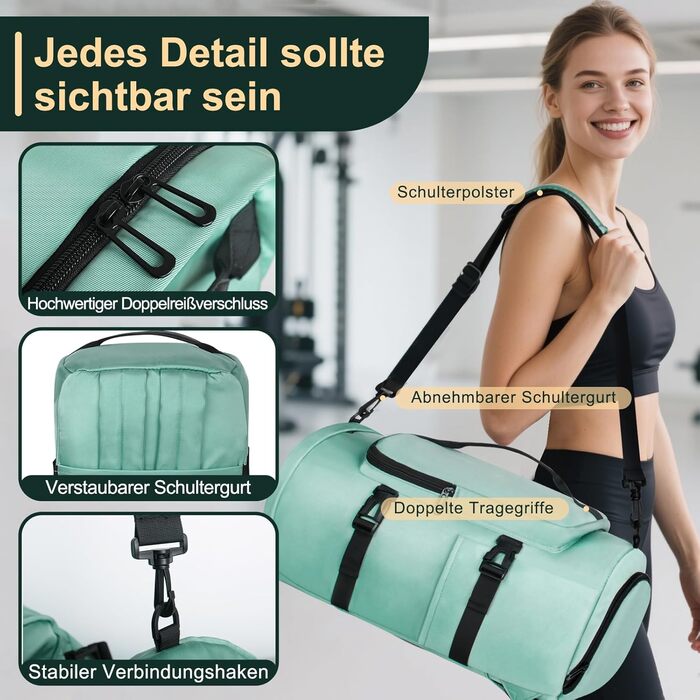 Спортивна сумка для чоловіків та жінок, 30L. Рюкзак з відділенням для взуття та мокрих речей. Ідеально для плавання, спорту, йоги, футболу (зелена, 30L)
