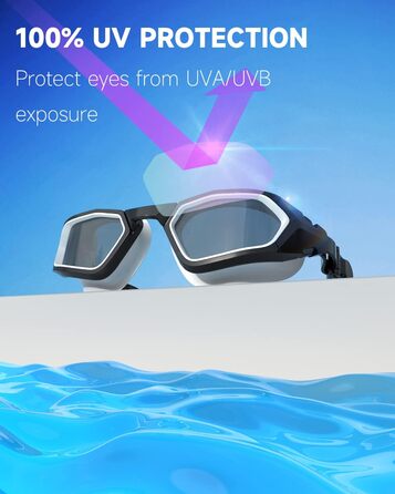 Окуляри для плавання Findway з антизапарюючим покриттям та UV-захистом, поляризовані, для чоловіків, жінок, підлітків, з запасним носовим упором, не пропускають воду, чіткий огляд, чорний & білий/поляризована димна лінза