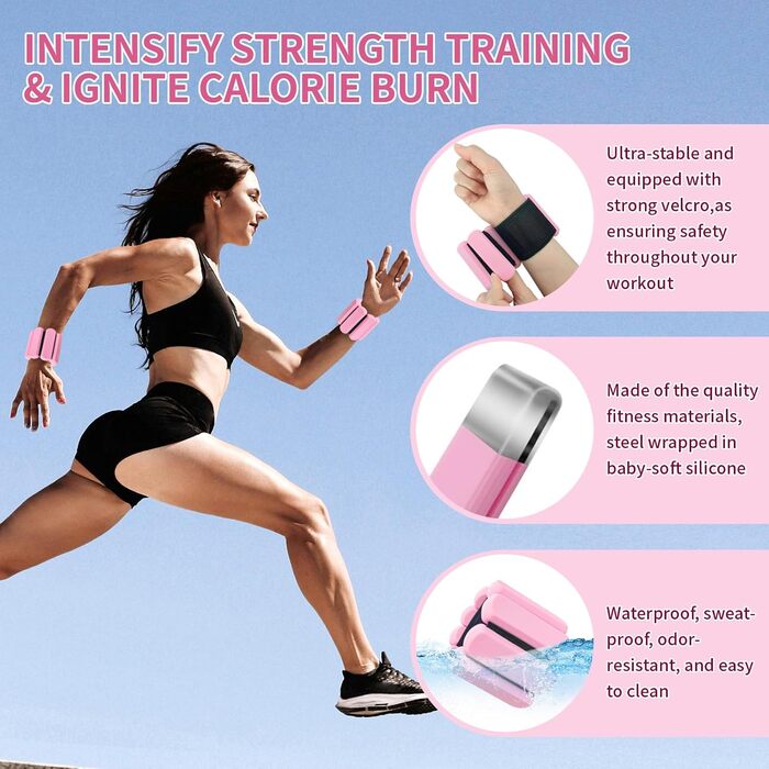 Набір вагів для зап'ястя та щиколоток, 1 кг, регульовані, для йоги, танців, пілатесу, кардіо, аеробіки, ходьби (2 шт.)