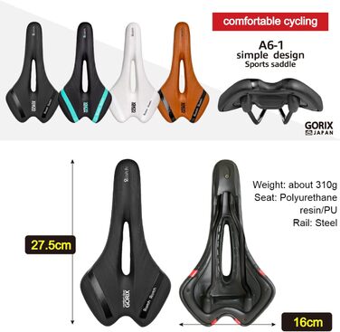 Сідло велосипедне GORIX комфортне з шиною, для MTB, шосейного велосипеда, унісекс, червоне (A6-1)