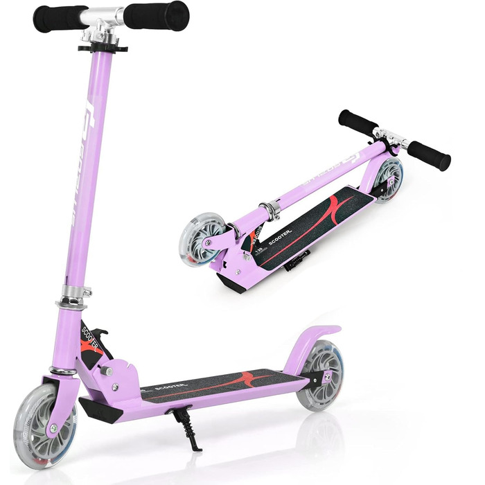 Дитячий ролер GOPLUS Roller Kinder 4 роки з LED-колесами, гальмом та підніжкою, регульований, алюмінієвий, до 70 кг