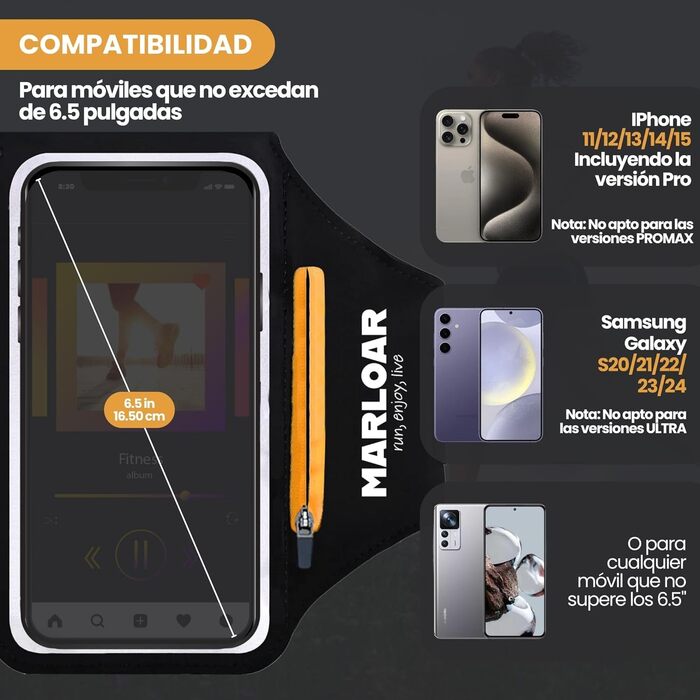 Брелок для рук MARLOAR для бігу, сумісний з iPhone, чорний