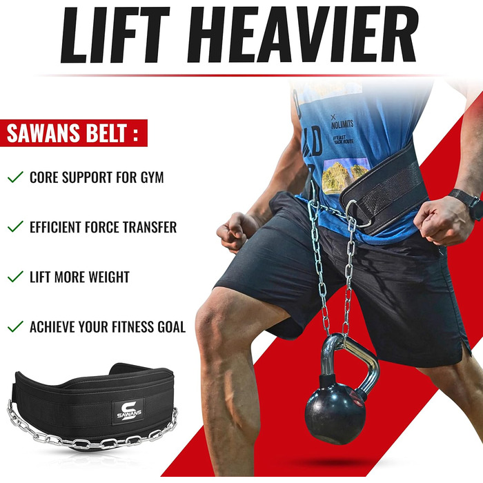 Пояс для підтягувань з неопреновою підтримкою спини - сталева ланцюг для важкої атлетики, бодібілдингу, пауерліфтингу, тренувань у спортзалі, чорний, універсальний розмір