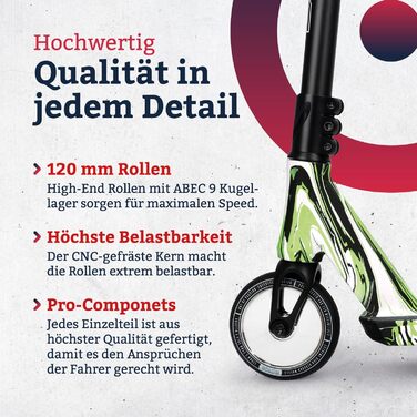 Трюковий самокат Motion Stunt Scooter Xtreme для підлітків і дорослих, алюмінієвий, колеса 120 мм, ABEC 9, для новачків і досвідчених, стильний та міцний, Forest