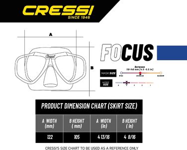 Маска для підводного плавання Cressi Focus з регульованим трубкою, для дорослих і дітей, сумісна з коригуючими лінзами від –1.00 до –8.00, водовідштовхувальна, прозоро-аквамаринова