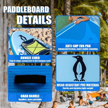 Надувний SUP борд Tuxedo Sailor Stand Up Paddle Board з аксесуарами, для дорослих та підлітків, блакитний та жовтий