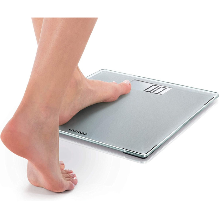 Цифрова вага Soehnle Style Sense Compact 300 для зважування людей, з великою платформою, зрозумілим LCD-дисплеєм, ультратонкий дизайн, безпечне скло, сіра