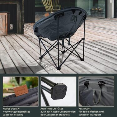 Крісло-місяць Skandika Moonchair XXL: великий розкладний кемпінговий стілець з підкладкою, сумкою для перенесення та антиковзаючими ніжками, до 150 кг, сіро-зелений