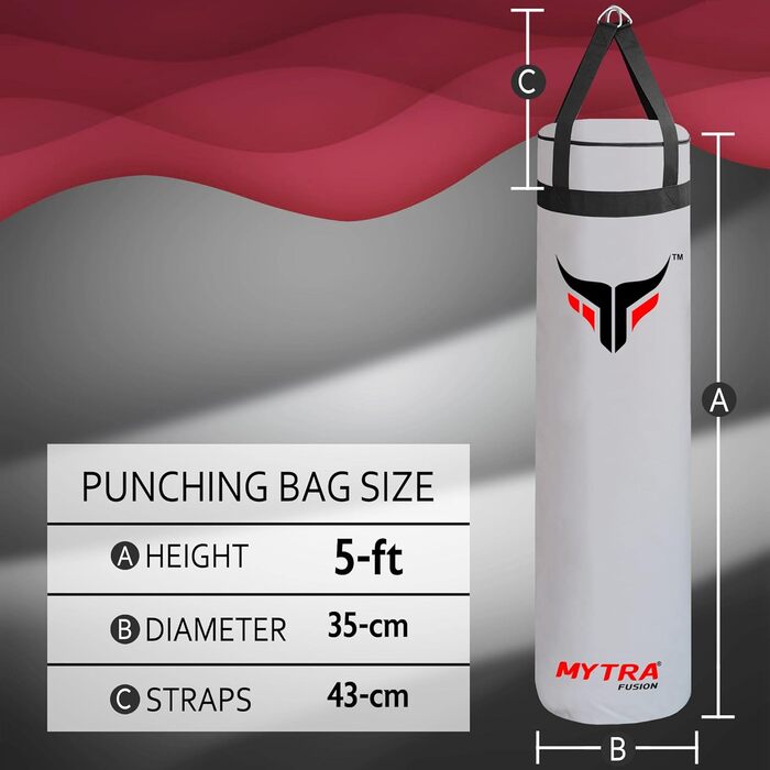 Боксерський мішок Mytra Fusion підвісний, порожній для боксу, MMA, Muay Thai, карате – 2 розміри, 152 см (білий)