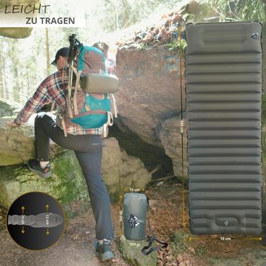 Надувний килимок BÄRBERG з самонадуванням та насосом для ніг, Ultralight, для кемпінгу, подорожей, фестивалів, басейну (Оливковий)