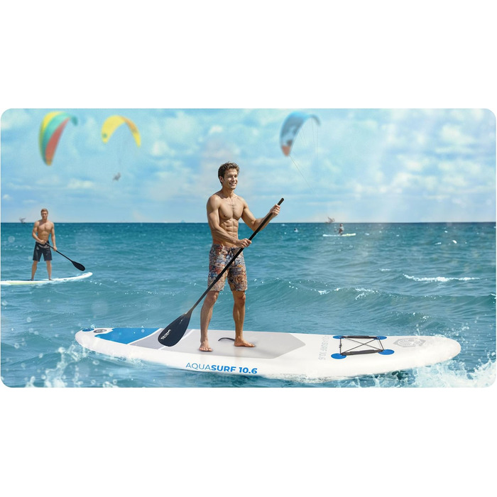 Надувний SUP-борд Neo-Sport Stand Up Paddle Board 10.6 (білий) з аксесуарами: насос, весло, страховка, рюкзак