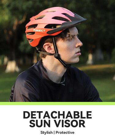Велосипедний шолом FUNWICT для чоловіків і жінок, регульований, MTB та шосейний, знімний козирок, стильний, 57-61 см, чорний матовий, помаранчевий, рожевий