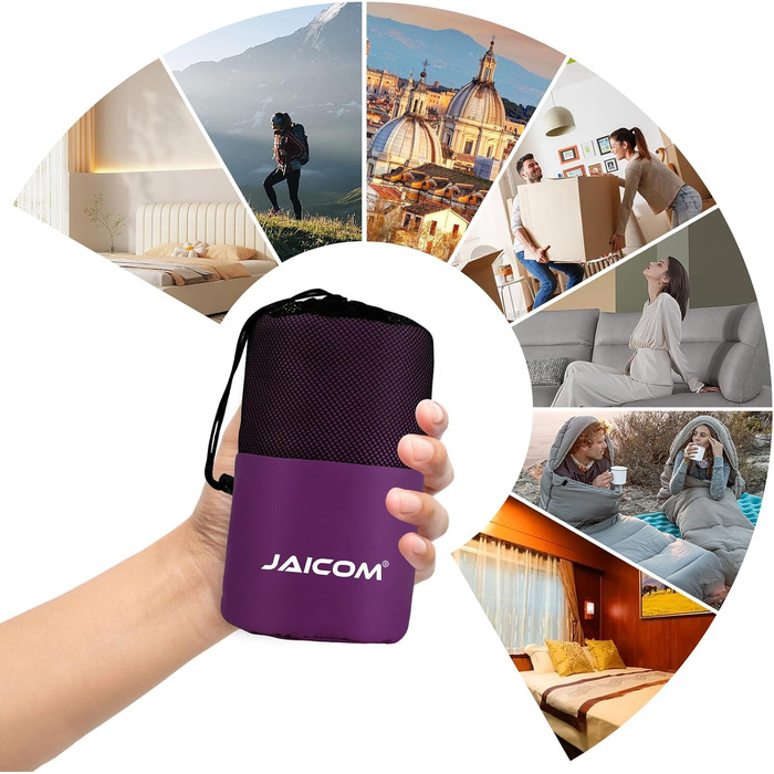 Спальний мішок туристичний, ультралегкий, 2в1, з мікрофібри, для подорожей, рюкзаків, готелів, зелений (фіолетовий)