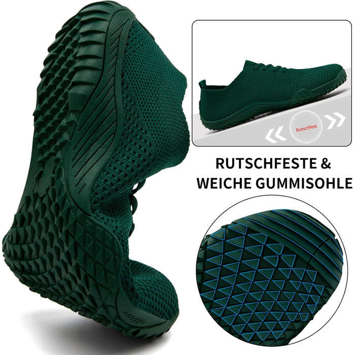Жіночі кросівки Barfuss: легкі дихаючі сліпони для дому та занять спортом (42 EU, темно-зелені)