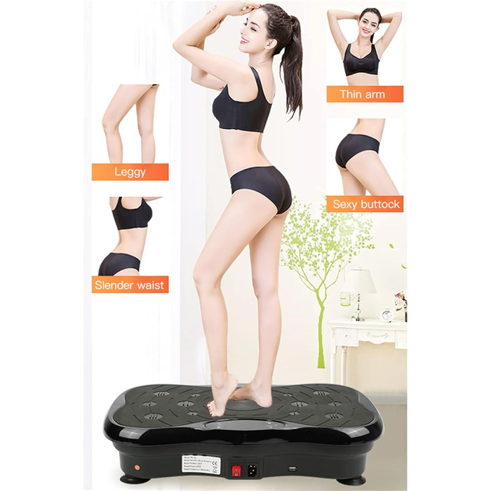 Вібраційна платформа Willonin для схуднення з LCD-дисплеєм, Bluetooth, USB, 2 стрічки опору, пульт керування, чорний колір