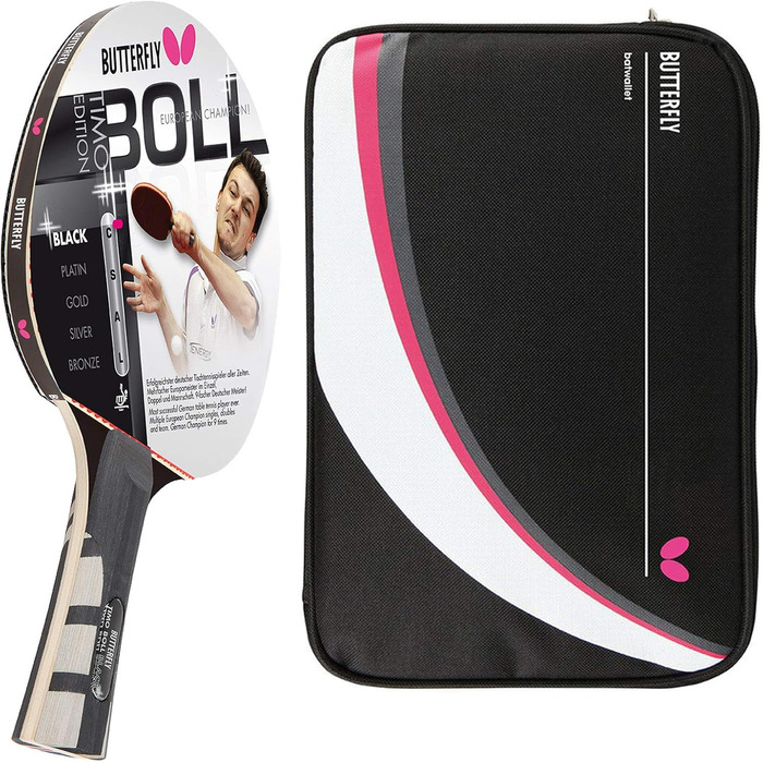 Настільний тенісний ракетка Butterfly Timo Boll Black 85030, професійна, ITTF сертифікат, накладка Wakaba, анатомічна ручка, чохол у комплекті
