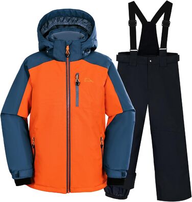 SNOWER Дитячий зимовий комбінезон для хлопчика з капюшоном, теплий гірськолижний костюм, кольоровий зелений (6-7 років, помаранчевий)