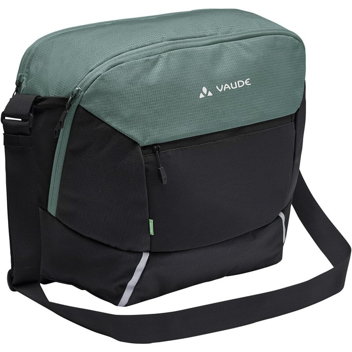 Велосумка VAUDE Cycle Messenger L 20 л з дощовиком, універсальна, чорна/зелена — месенджер для велосипеда