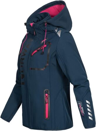 Жіноча мембранна куртка Softshell Geographical Norway Outdoor — водонепроникна спортивна куртка для дощу, темно-синя з рожевим блискавкою, розмір XXL
