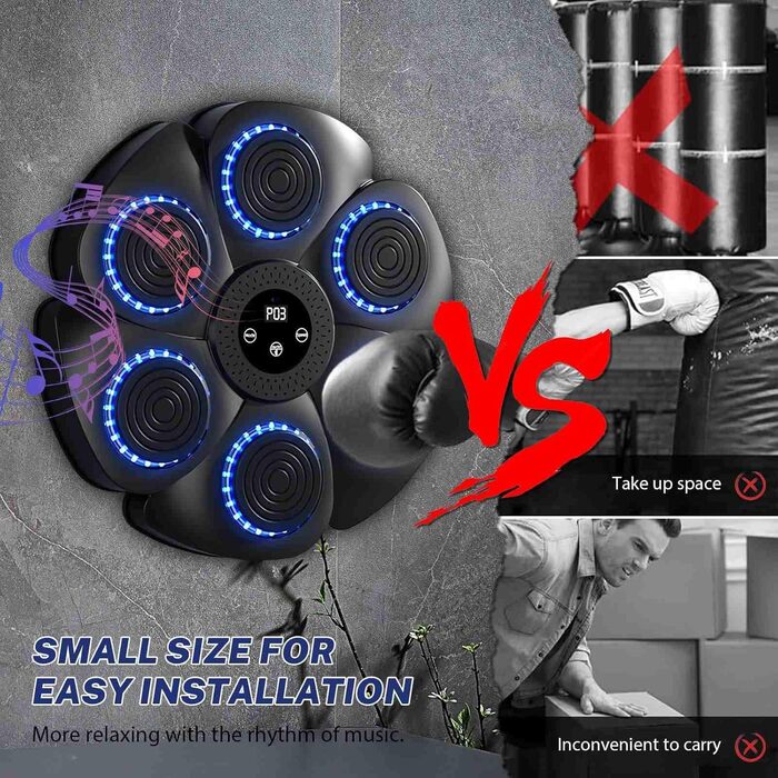 Музична боксерська машина Lifellery з LED, Bluetooth, 9 режимів швидкості, для дорослих та дітей, чорна