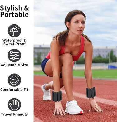 Набір манжет-важків для зап'ястя та щиколоток KOOOGEAR (2 шт., 1 кг) - Рожевий/Чорний, регульовані, для фітнесу, бігу, йоги