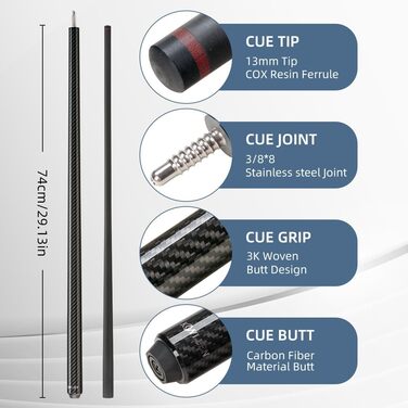 Білльярдний кий Konllen Heavy Hitter Break-Queue з карбону, 12.9 мм наконечник, для розбивання (Break-Queue), 3-х частинний, з можливістю перемикання на Jump-Queue