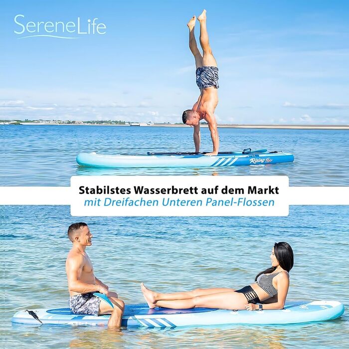 Надувна SUP-дошка SereneLife Blue Wave з аксесуарами – комплект для дітей і дорослих, антиковзке покриття, насос, весло, сумка для перенесення